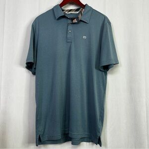 Travis Mathew Golf Polo Short Sleeve Mens XL Blue Pinstripe Genoa Athletic Shirt